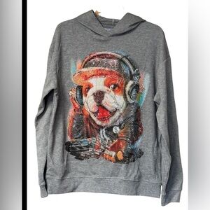 NWOT Heads or Tails Men's Bling Rhinestone Bulldog Midweight Hoodie